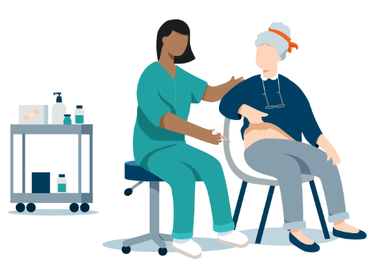 A physician preparing to administer a subcutaneous injection of OPDIVO® Qvantig™ to a patient’s abdomen.